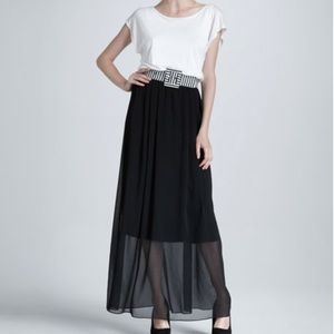 Alice + Olivia black and white maxi sheer dress with open back